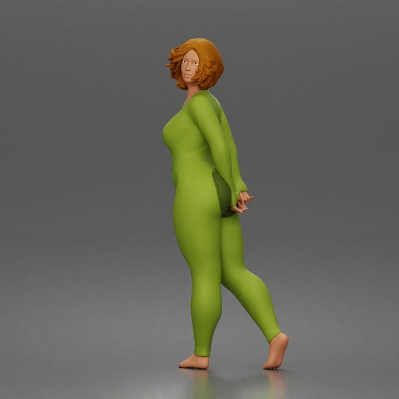 Woman walks away glancing back wearing romper pajama - Only-Games
