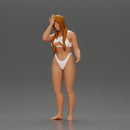 Confused Woman in Bikini Standing with Hand on Forehead - Only-Games