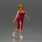 Elegant woman in red dress gracefully walking with confidence and poise - Only-Games
