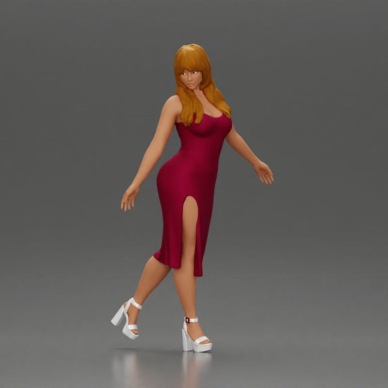 Elegant woman in red dress gracefully walking with confidence and poise - Only-Games
