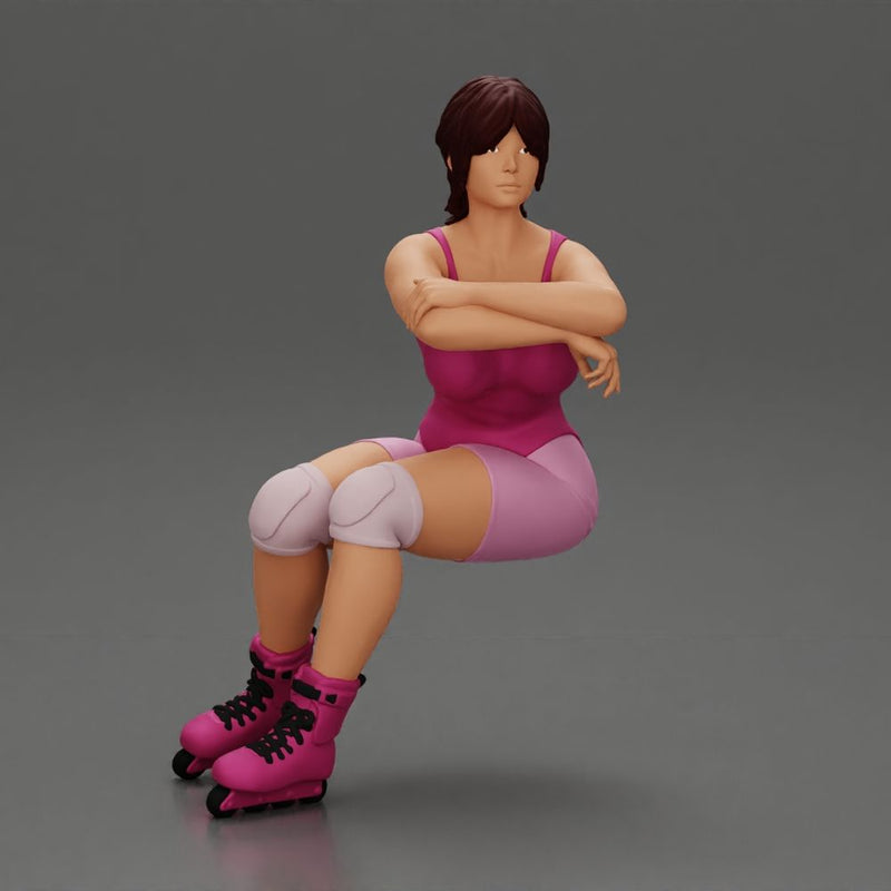 Roller skater in pink outfit performs balanced squat arms crossed - Only-Games