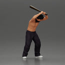 gangster man with curly hair swings baseball bat with powerful intent - Only-Games