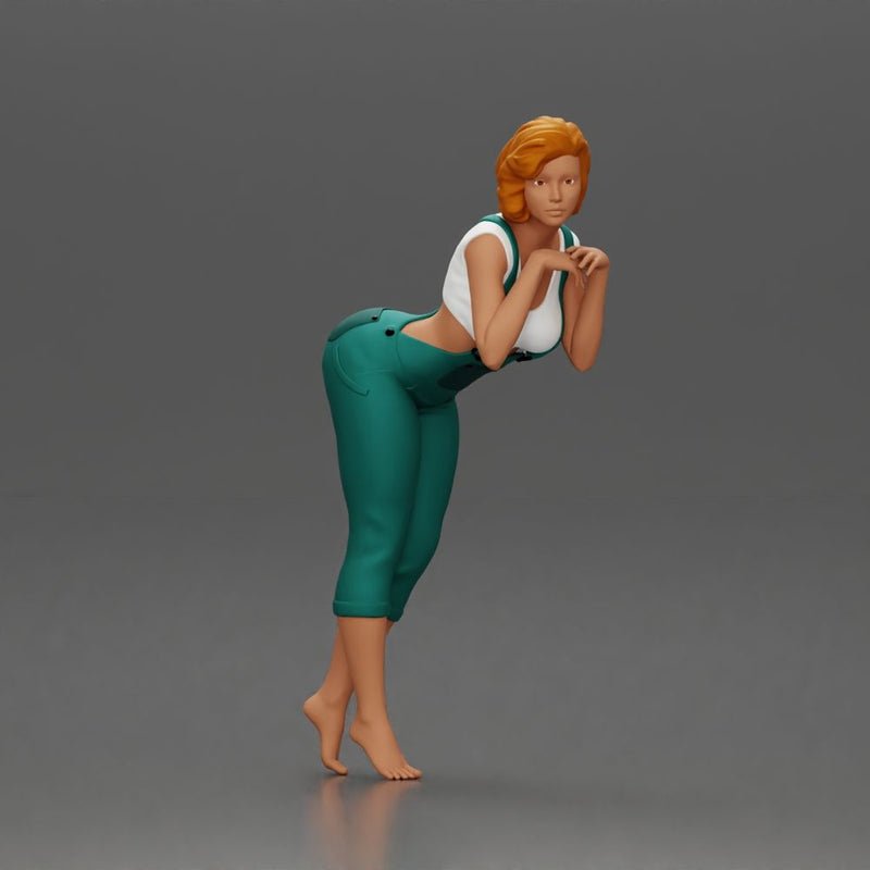 Woman in Overalls Playfully Posing with Curiosity - Only-Games