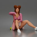 Relaxed Tennis Player Resting Confidently in Sporty Skirt and Sweater