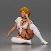 Kneeling woman poses wearing strappy harness lingerie choker garter stockings - Only-Games
