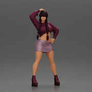 Woman in purple outfit striking a playful pose with braids and heels - Only-Games