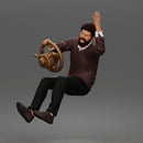 Frustrated Driver In Sweater Shirt Trousers Holding Steering Wheel