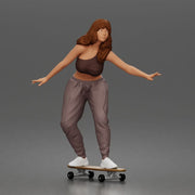 Skater girl balances gracefully wearing crop top jogger pants sneakers 1-64 - Only-Games