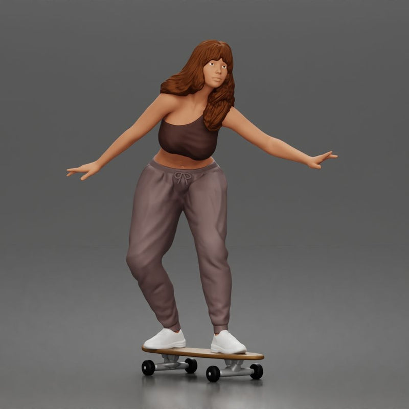 Skater girl balances gracefully wearing crop top jogger pants sneakers 1-64 - Only-Games