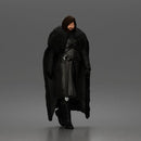 Fearless Warrior Walking Proudly in Heavy Armor and Fur Cloak