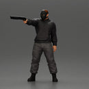 Masked man in black jacket aims shotgun with determined gaze - Only-Games