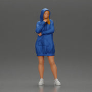 Hooded Woman Standing Thoughtfully with Hand on Chin and Arm Crossed - Only-Games