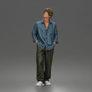 Relaxed Sky Gazer Posing in Open Shirt Pants and Sneakers