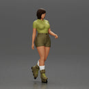 Woman in green outfit gliding smoothly on olive roller skates - Only-Games