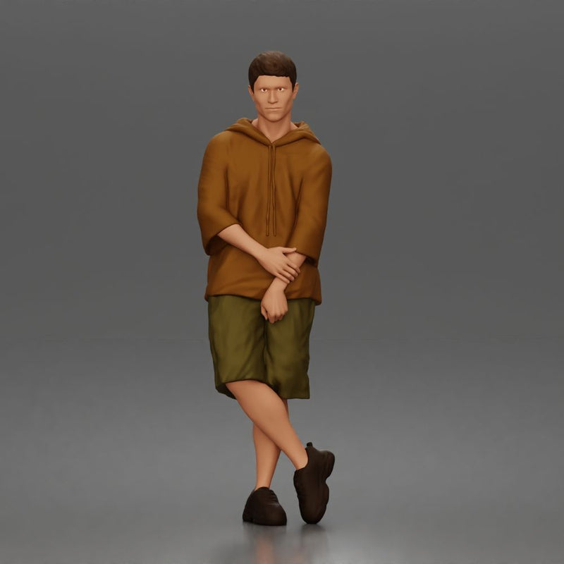 Man crosses arms wearing hoodie shorts sneakers relaxed - Only-Games