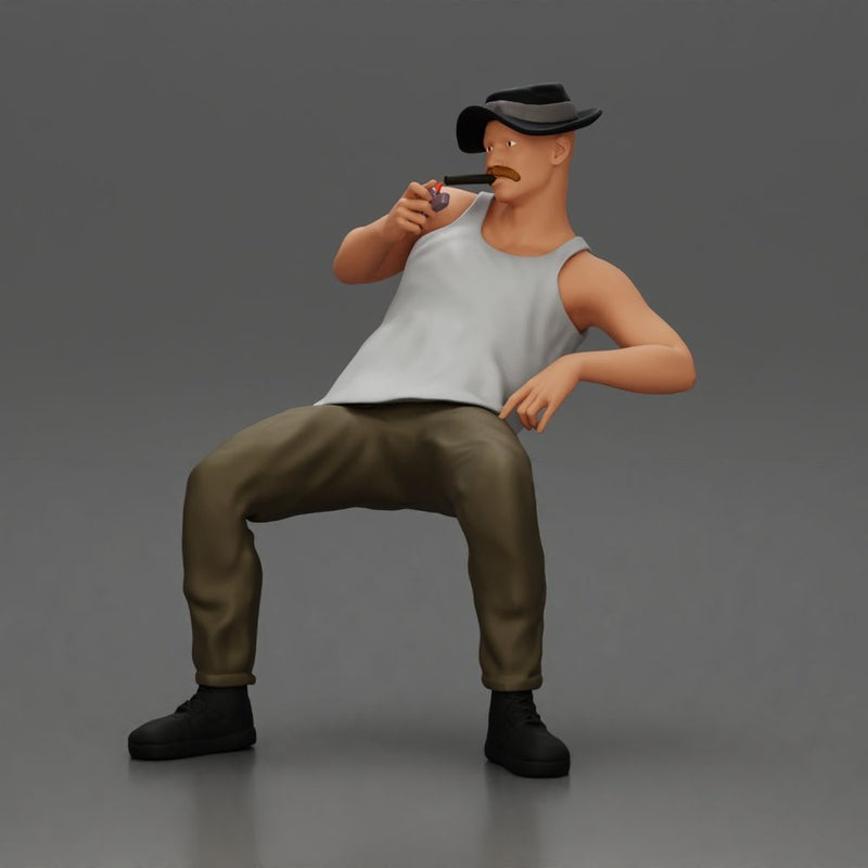 Man in hat smoking pipe leaning back with cool style - Only-Games