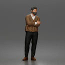 Man Standing Calmly in Casual Cardigan and Dress Pants