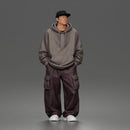 Relaxed Hooded Cap Poser Standing in Cargo Pants and Sneakers