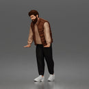 Stylish gentleman in puffer vest layered shirt joggers and sneakers