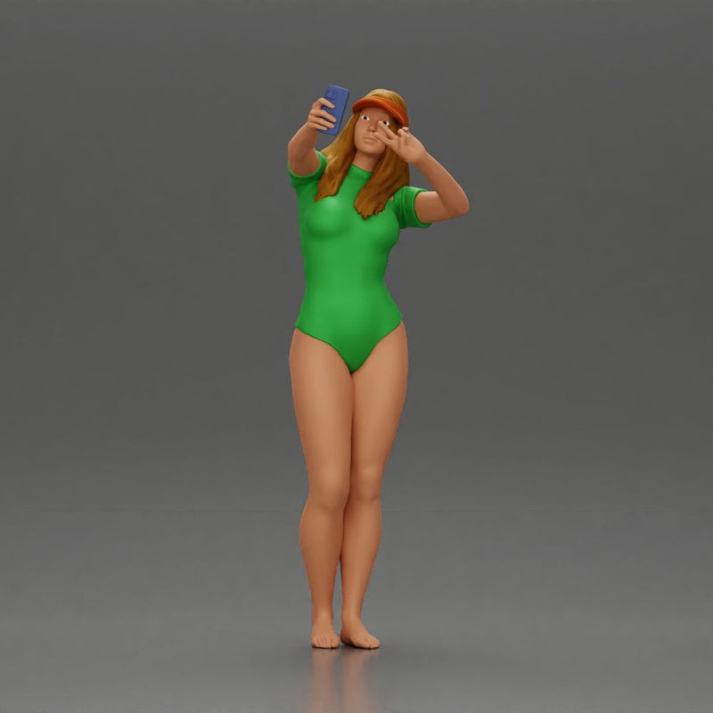 Woman in Green Swimsuit Taking a Selfie with Peace - Only-Games
