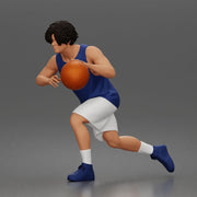 Basketball player drives forward dribbling ball wearing sleeveless jersey shorts socks sneakers - Only-Games