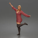 Woman Dancing Wearing Dress Hat Long Sleeves With Raised Arms Pose