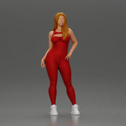 woman in red bodysuit striking a fashionable pose with sneakers - Only-Games