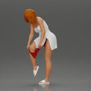 Woman in white towel lifting leg while putting on red underwear - Only-Games