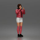 woman In Puffer Jacket With Mini Skirt Thigh-Highs And Boots