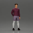 Casual man in purple shirt, shorts, and white tights standing confidently - Only-Games