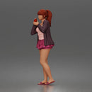 woman Drinking In Long Cardigan Tank Ruffled Skirt Sandals