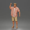 Cheerful Beach Tourist Posing in Open Shirt Shorts and Sandals