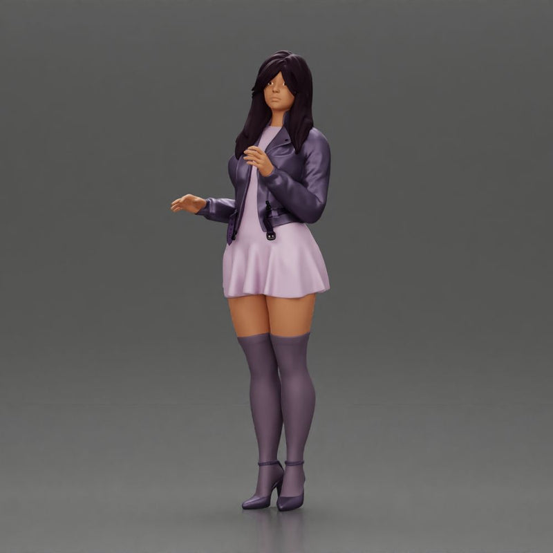 Beautiful girl standing in jacket and dress waiting for someone for a date - Only-Games
