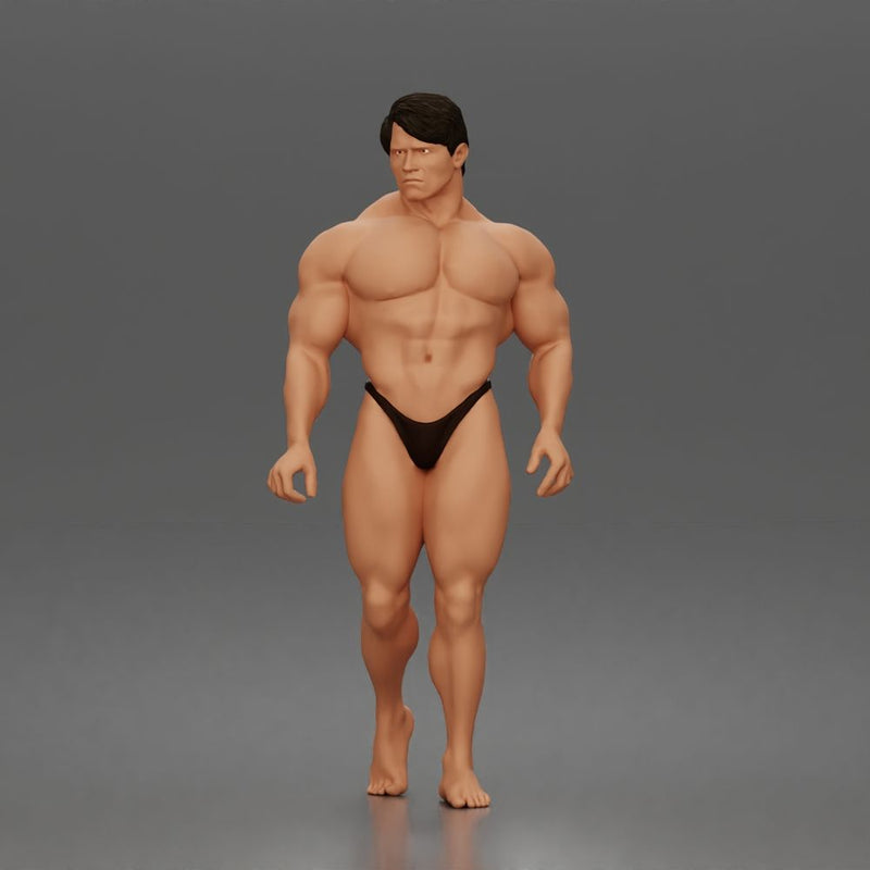 The muscular Arnold walks forward confidently showcasing his sculpted physique - Only-Games