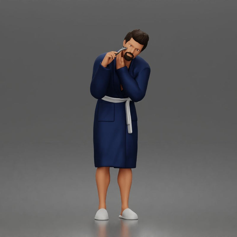 Morning routine man shaving calmly in bathrobe and cozy slippers - Only-Games