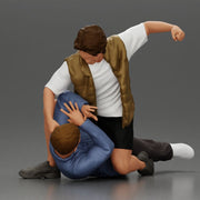 Man Confronting Opponent in Intense Struggle on the Street Man Lying on the Ground, Defending Himself from an Attack - Only-Games