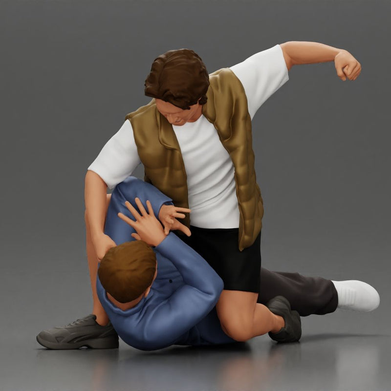 Man Confronting Opponent in Intense Struggle on the Street Man Lying on the Ground, Defending Himself from an Attack - Only-Games