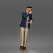 Pensive gentleman twirls mustache wearing cap blazer relaxed trousers polished shoes - Only-Games