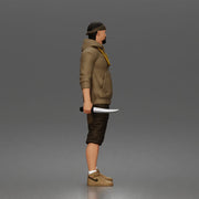 gangster stands holding knife wearing hoodie shorts sneakers chain headband - Only-Games