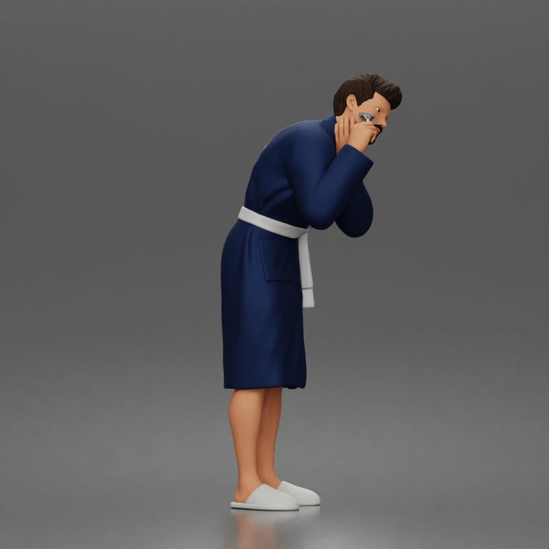 Morning routine man shaving calmly in bathrobe and cozy slippers - Only-Games