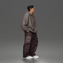 Relaxed Hooded Cap Poser Standing in Cargo Pants and Sneakers
