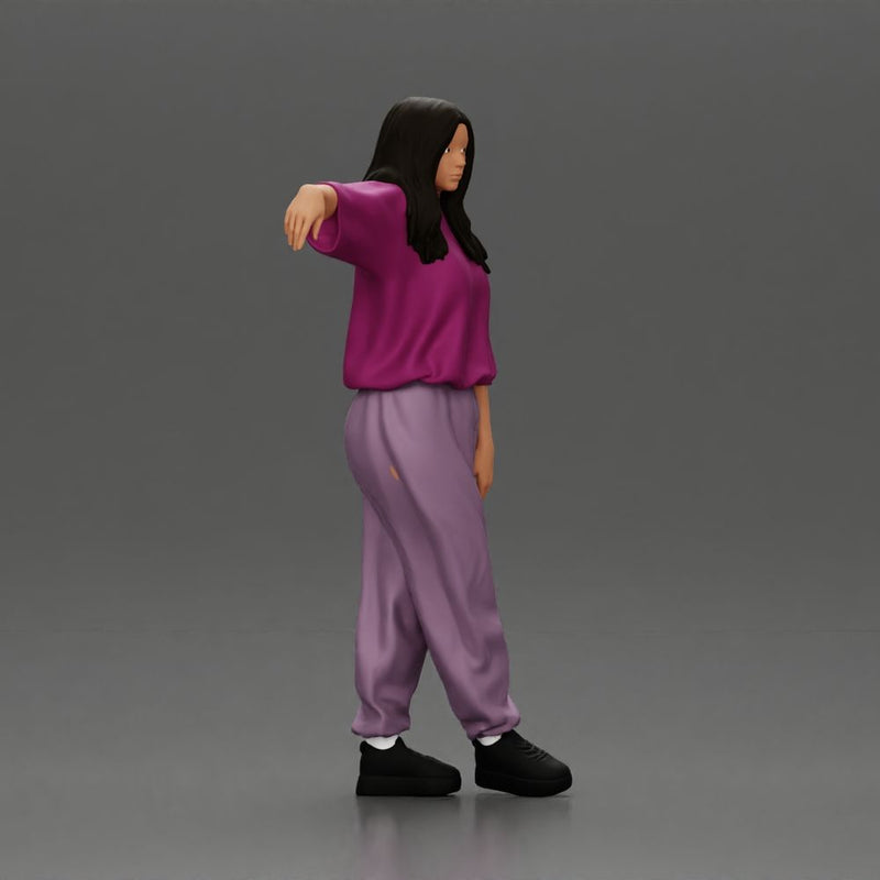 Graceful woman leaning on the car in magenta and lavender striking relaxed stylish pose - Only-Games