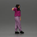 Graceful woman leaning on the car in magenta and lavender striking relaxed stylish pose - Only-Games