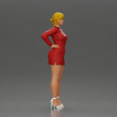 Stylish woman in red long hoodie with hands on hips showing elegance - Only-Games