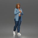 Woman Walking In Open Shirt Crop Top Jeans And Sneakers