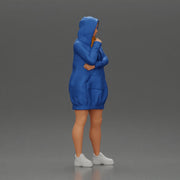 Hooded Woman Standing Thoughtfully with Hand on Chin and Arm Crossed - Only-Games