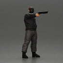 Masked man in black jacket aims shotgun with determined gaze - Only-Games