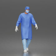 Surgeon walks down corridor wearing surgical gown face mask protective gloves - Only-Games