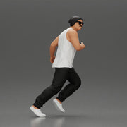 Gangster Man in Beanie Sunglasses Tank Pants Sneakers Running with Gun - Only-Games
