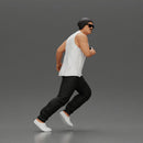 Gangster Man in Beanie Sunglasses Tank Pants Sneakers Running with Gun - Only-Games